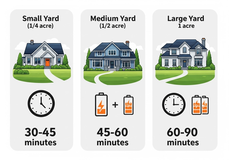 Battery runtime expectations for cordless electric lawn mowers based on different property sizes and mowing conditions