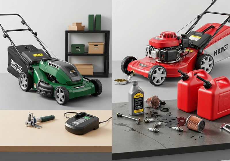 Simple maintenance requirements for battery powered electric lawn mowers compared to complex gas mower upkeep