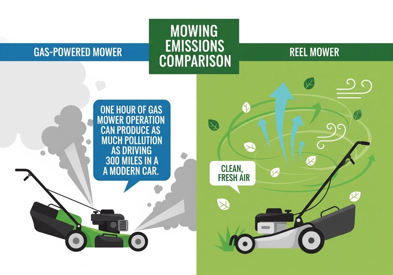 Environmental impact comparison: gas vs. reel lawn mower.