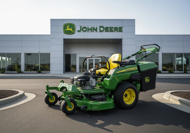 John Deere E series gas lawn mower showcasing brand reliability and dealer network support