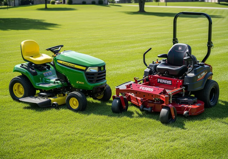 Lawn tractor and zero-turn riding mower comparison showing different riding mower styles