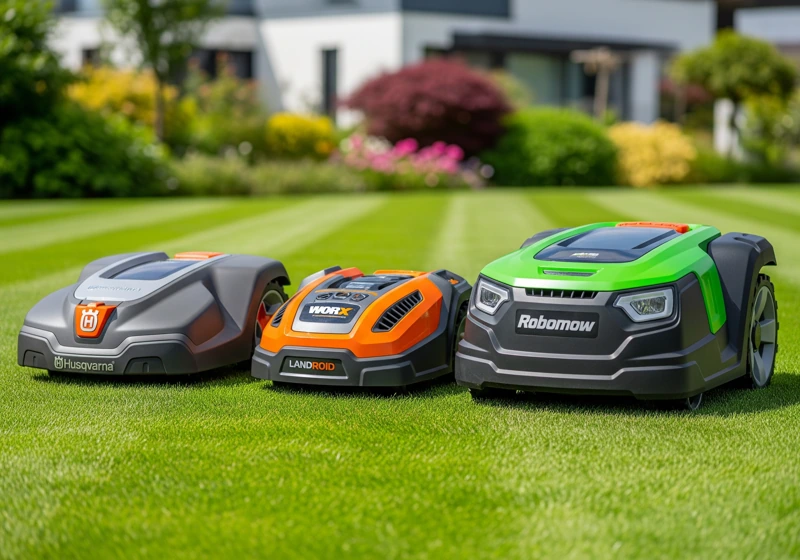 Comparison of leading robotic lawn mower brands and models including Husqvarna Automower and Worx Landroid