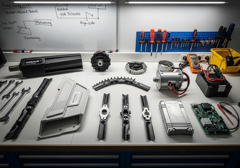 Electric lawn mower components comparison showing quality differences in decks and parts