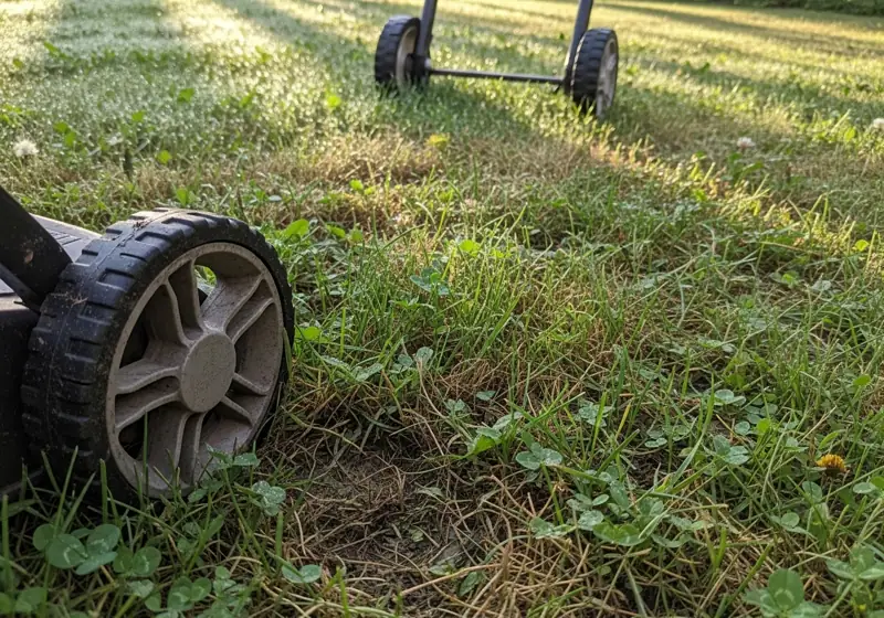 Close-up comparison of front wheel drive versus rear wheel drive mower traction on slopes