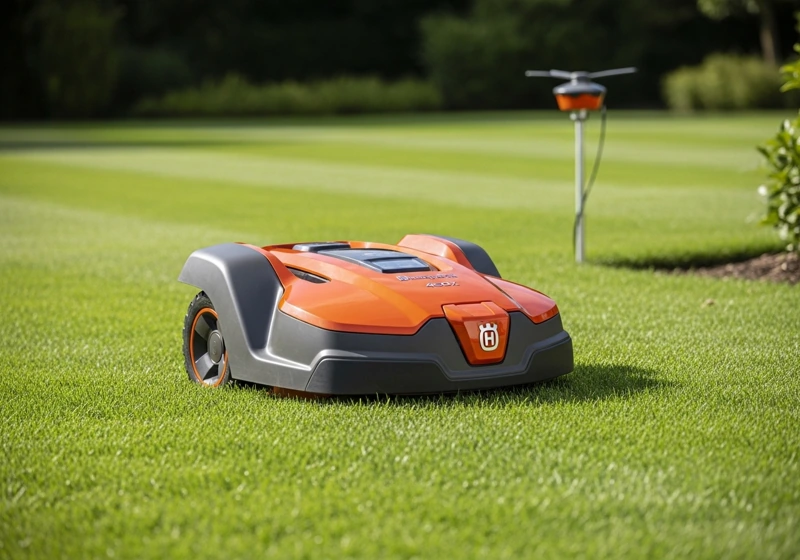 Husqvarna 450X EPOS robot lawnmower with GPS navigation system working on large lawn