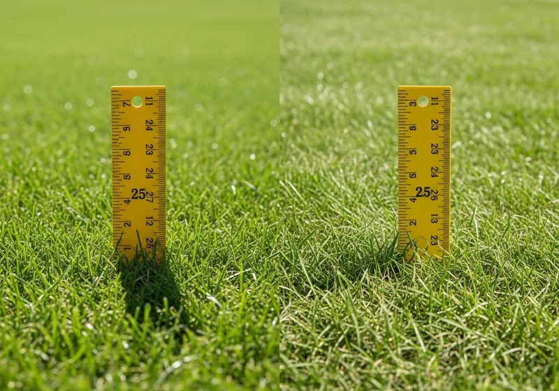 Professional cut quality test results showing grass height measurements comparing different lawn mower blade performance