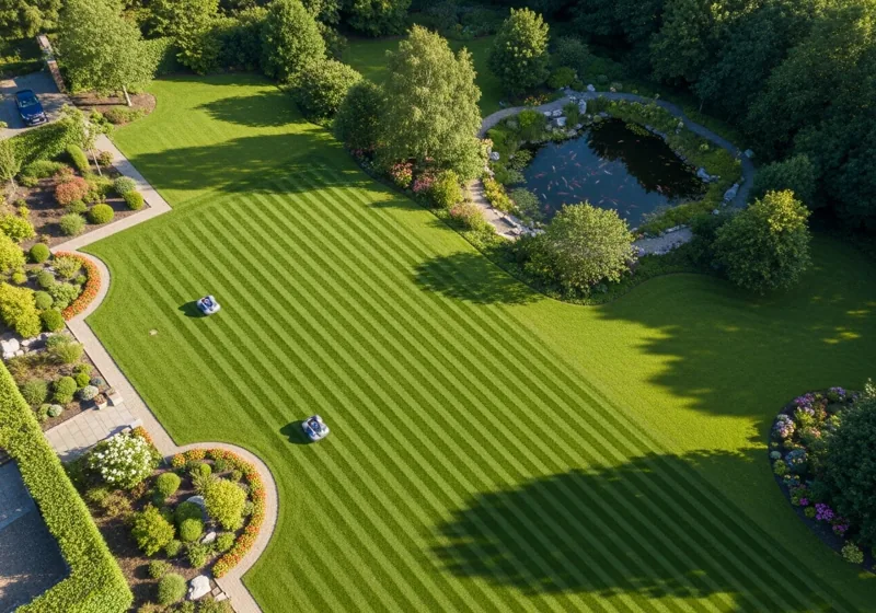Robot lawnmower efficiently cutting large lawn with multiple zones and systematic patterns