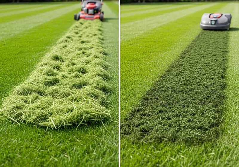 Comparison of grass clippings from robotic mulching mower versus traditional lawn mower