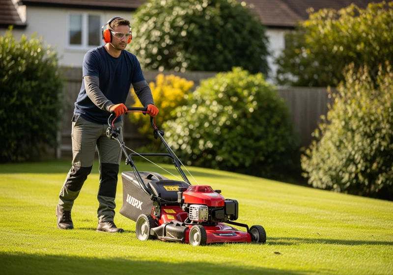 Proper technique for safely mowing across slopes with gas lawn mower