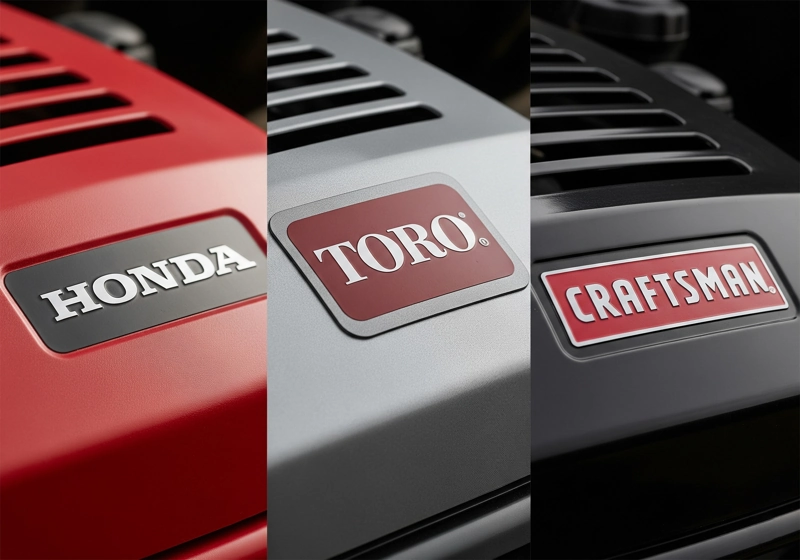 Popular lawn mower brand logos showing Honda, Toro and Craftsman mowers