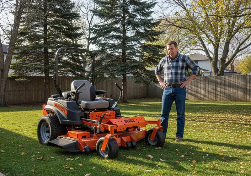 Husqvarna zero turn mower on lawn with homeowner troubleshooting control and drive issues