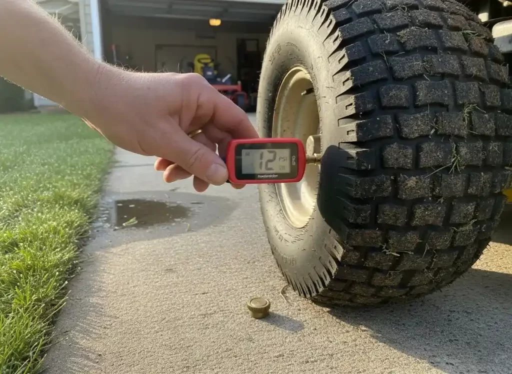 Tire pressure gauge showing 12 PSI