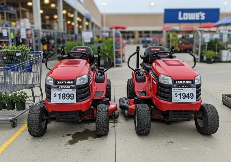 Multiple Craftsman YT3000 riding mower models on display for comparison shopping