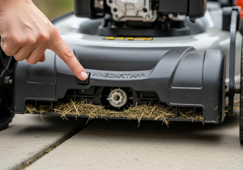 Battery lawn mower features and deck adjustment
