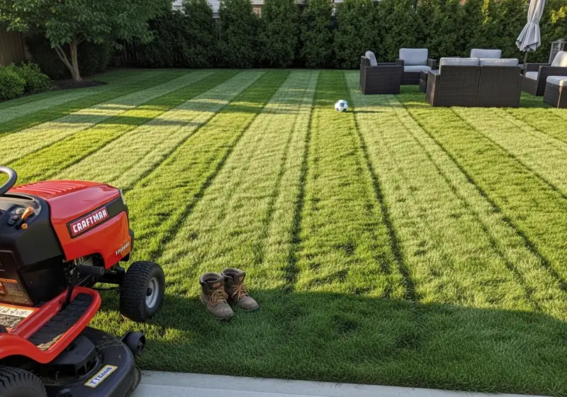 Craftsman YT3000 lawn cutting quality showing even grass cut and professional results
