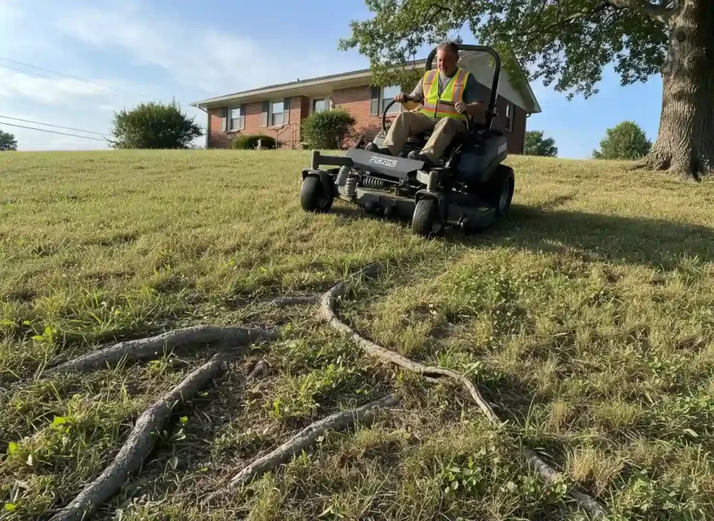 Ferris commercial zero turn mower on sloped terrain