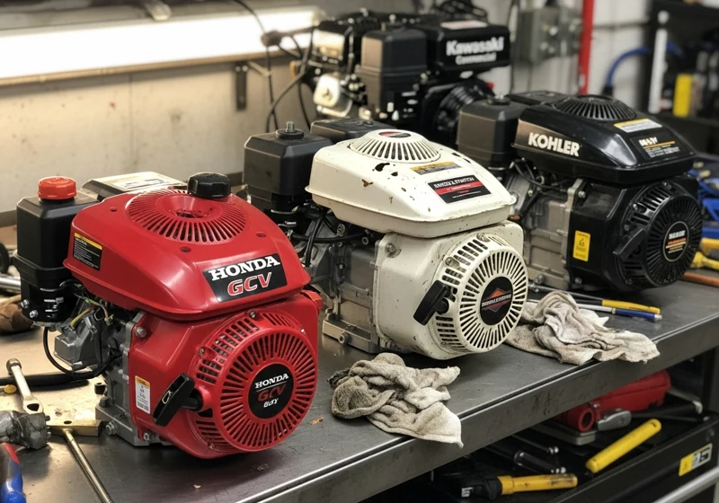 Lawn mower engine comparison showing Honda GCV, Briggs and Stratton, Kohler and Kawasaki engines side by side