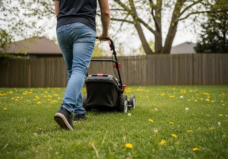 Self propelled cordless lawn mower on hill