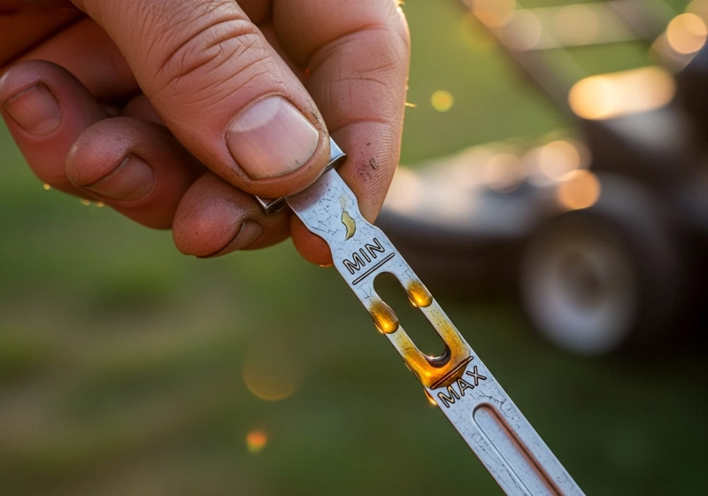 Oil level check on dipstick