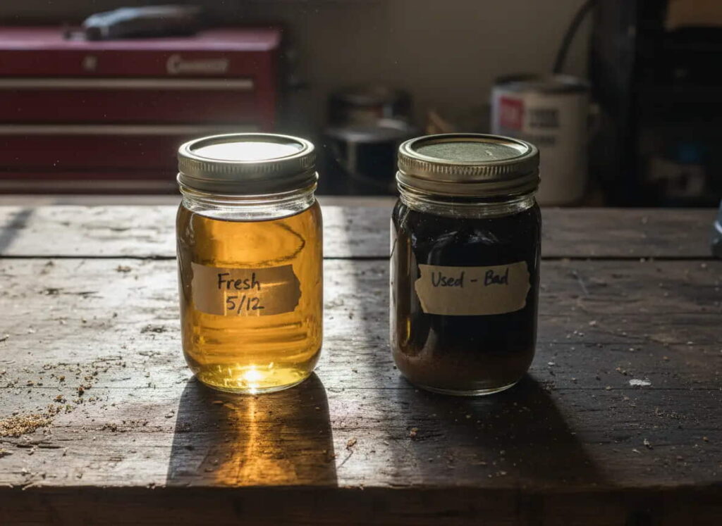 Fresh oil compared to old contaminated oil