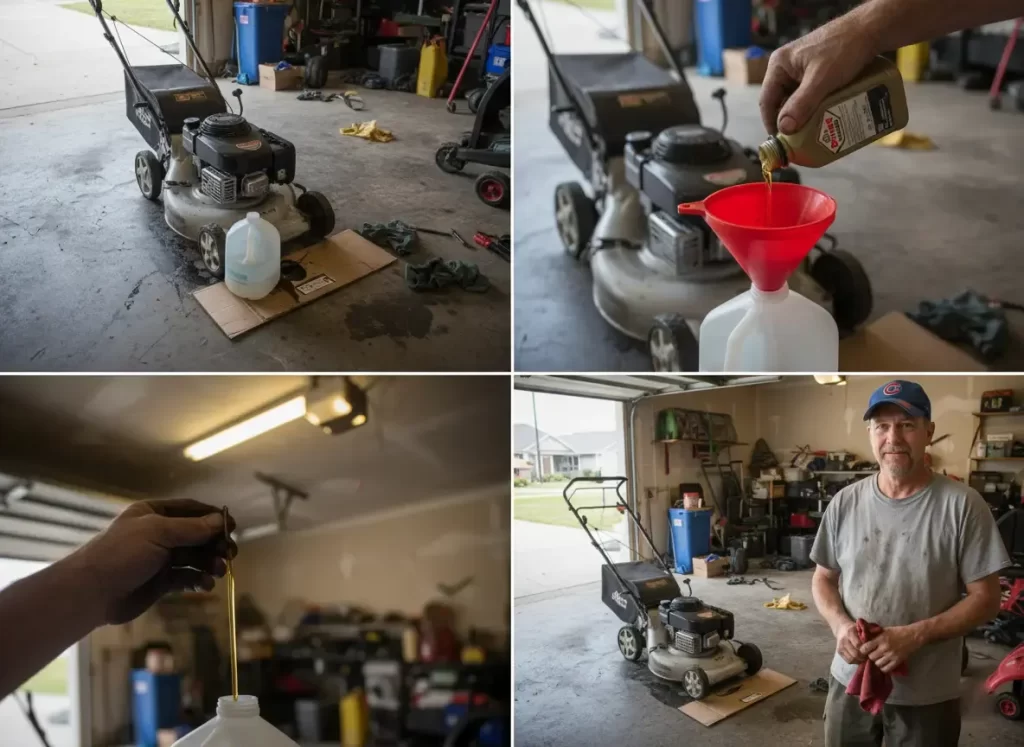 Removing old oil filter from mower engine