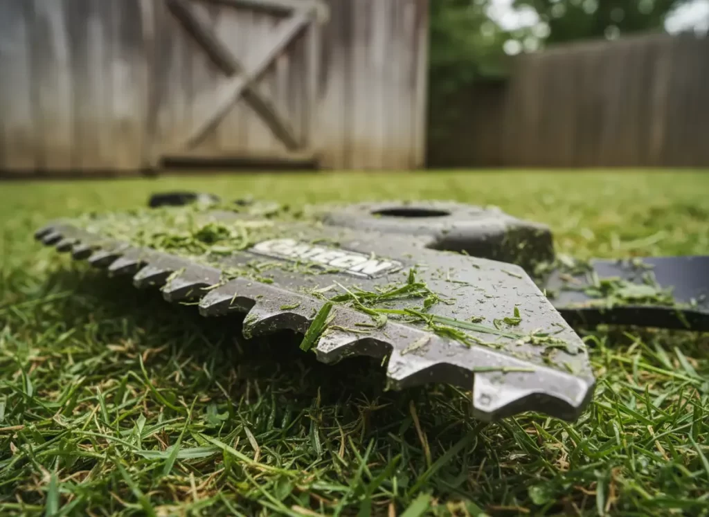 Mulching blade with serrated edge