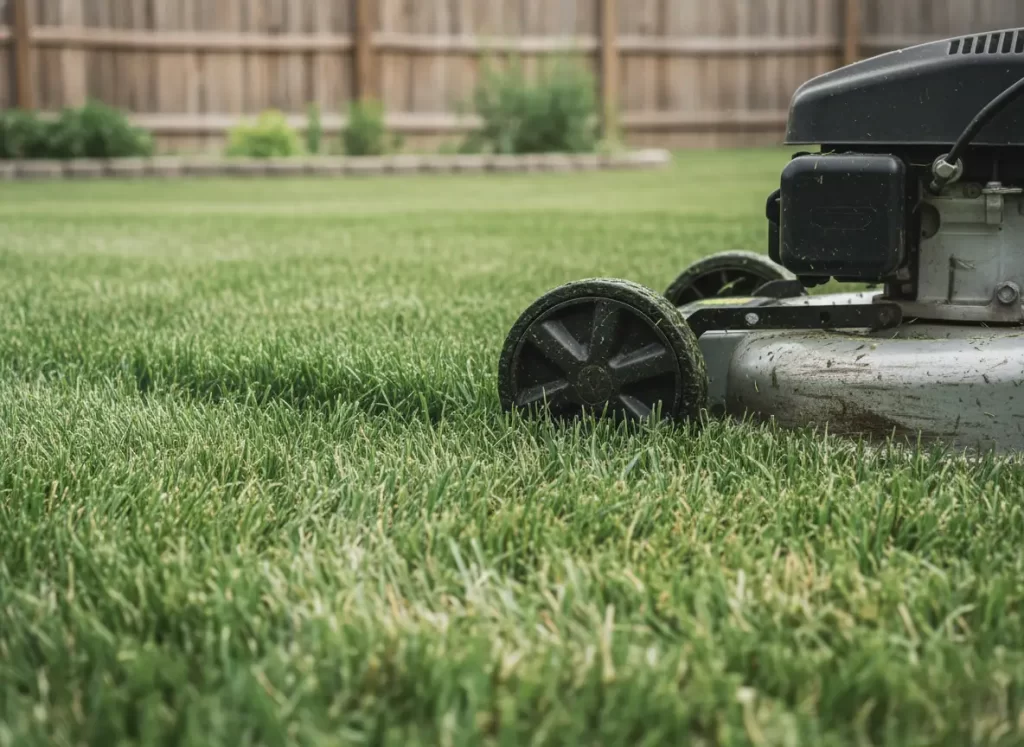 Mower cutting grass showing proper 2.5 inch fall height