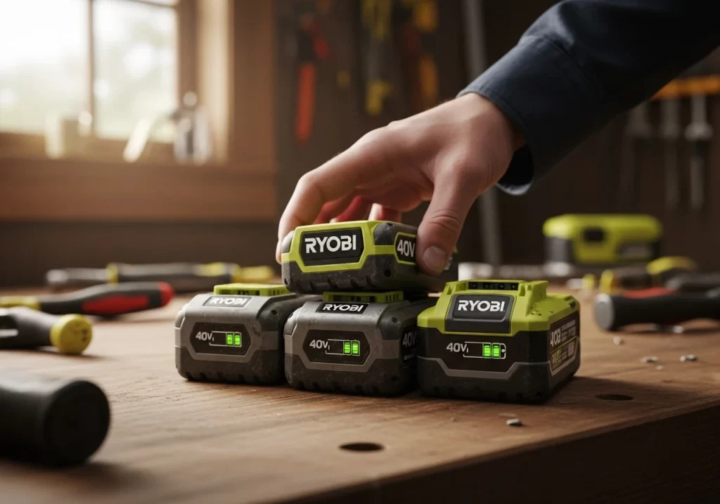 Ryobi 40V batteries showing different capacities