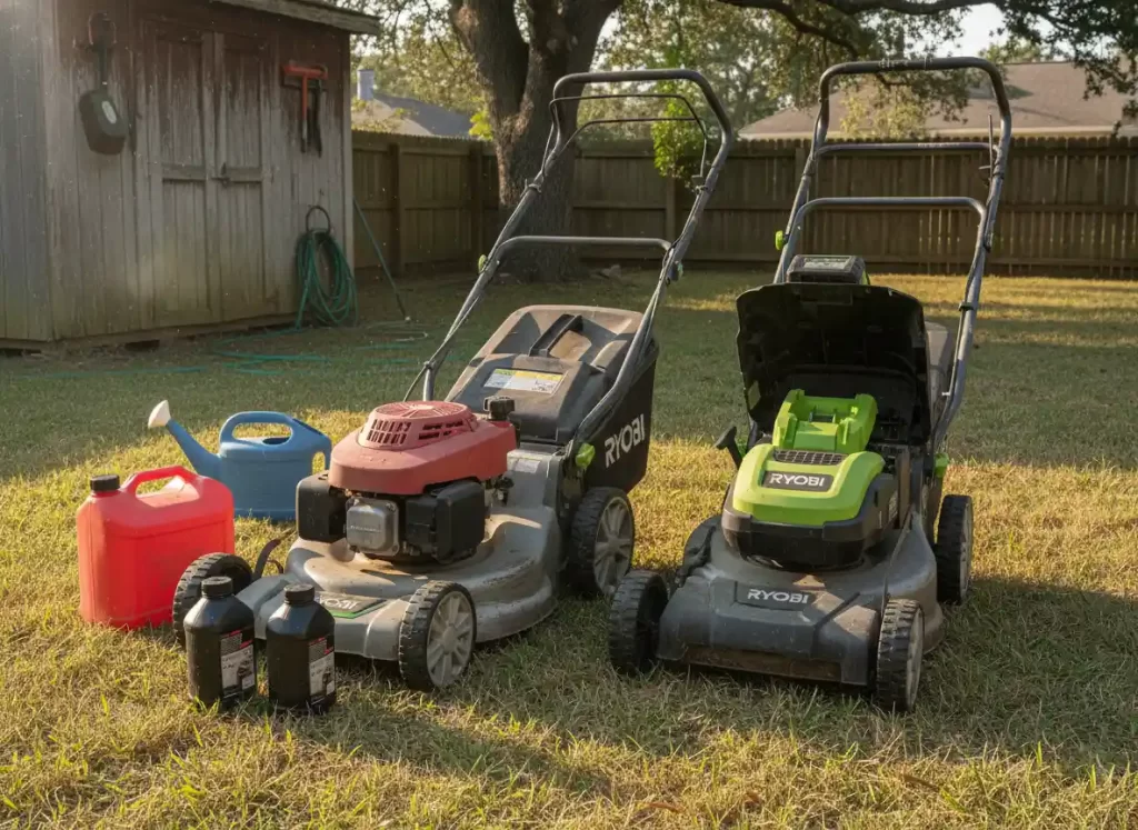 Ryobi cordless mower compared to gas mower