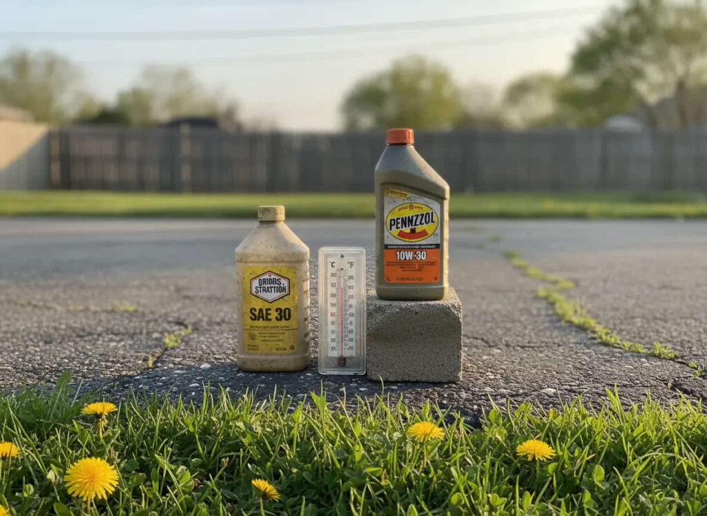 Two different lawn mower oil viscosity types