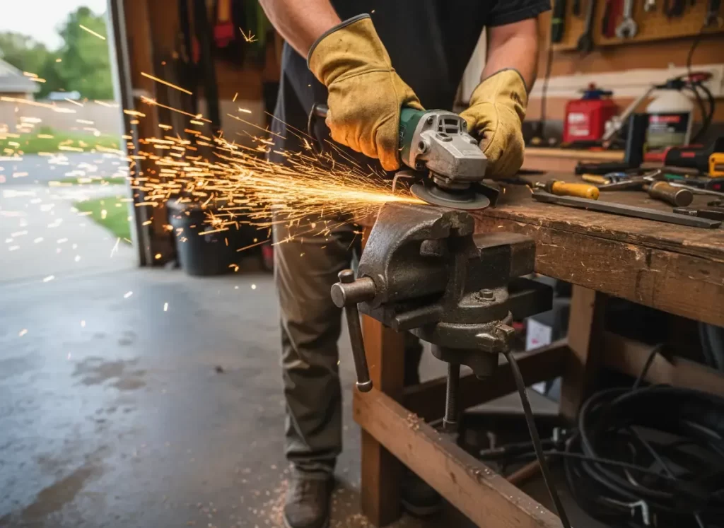 Grinding mower blade with sparks