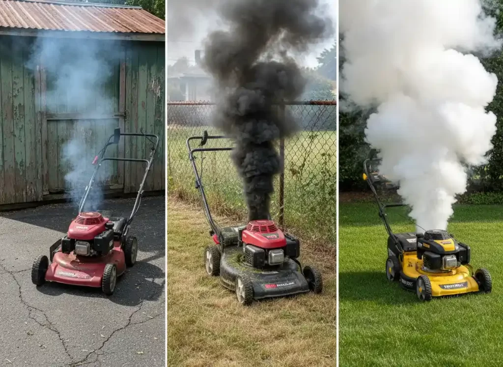 White blue black mower smoke comparison